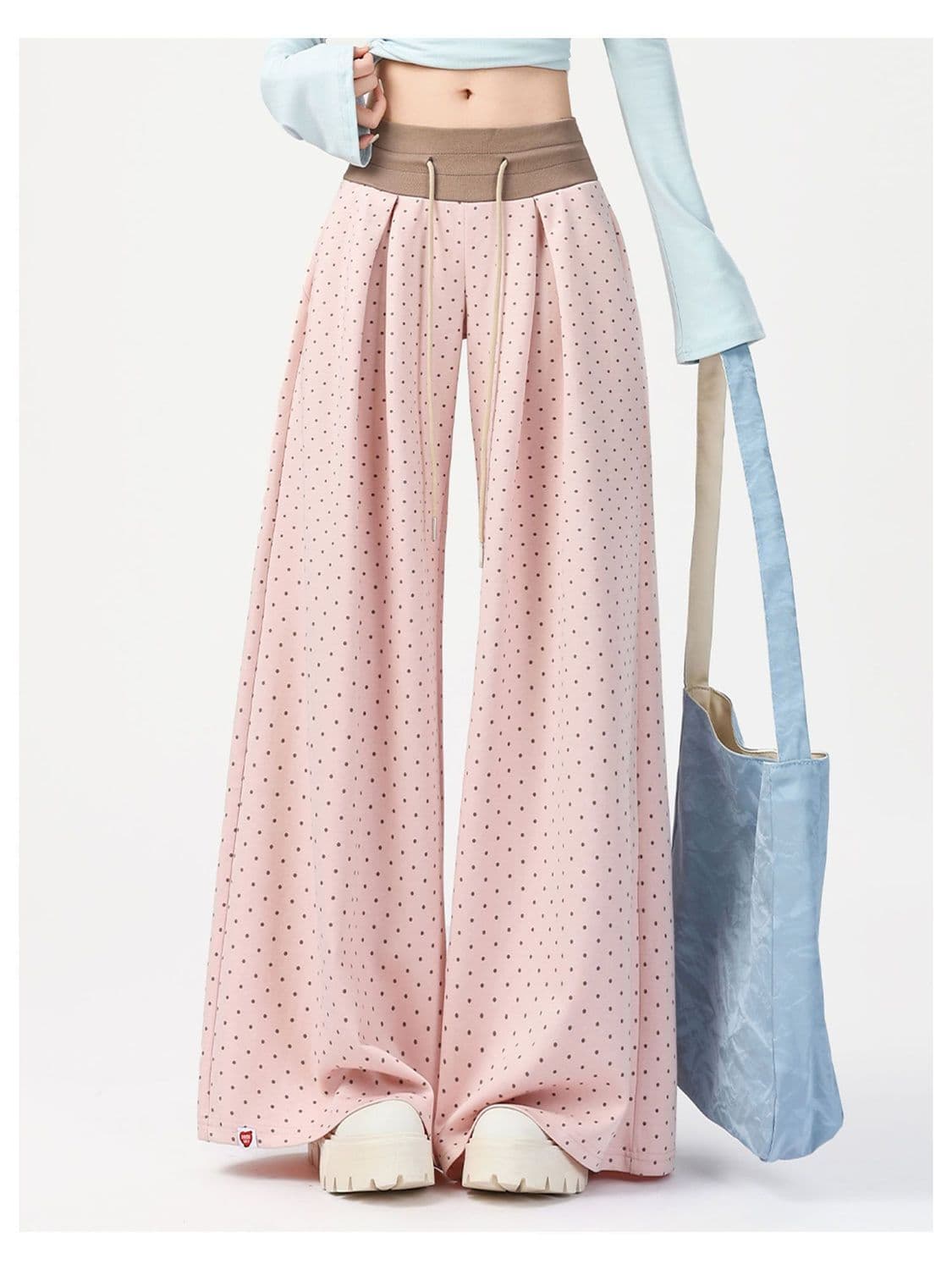 Celana Wide Leg Polkadot Wanita High Waist | Celana Panjang Serut Loose Fit Vintage | Korean Style Kekinian