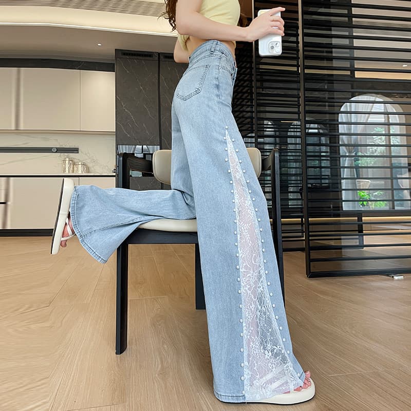 Celana Jeans Wide Leg Wanita High Waist | Denim Renda Tencel Premium | Celana Korean Style Elegan