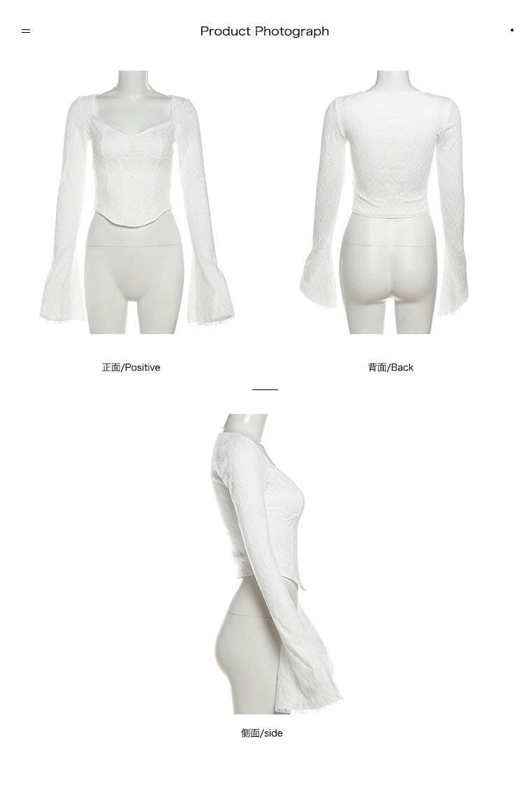 Atasan Renda Square Neck Wanita | Top Lengan Panjang Asimetris Slim Fit | Korean Vintage Style Elegan