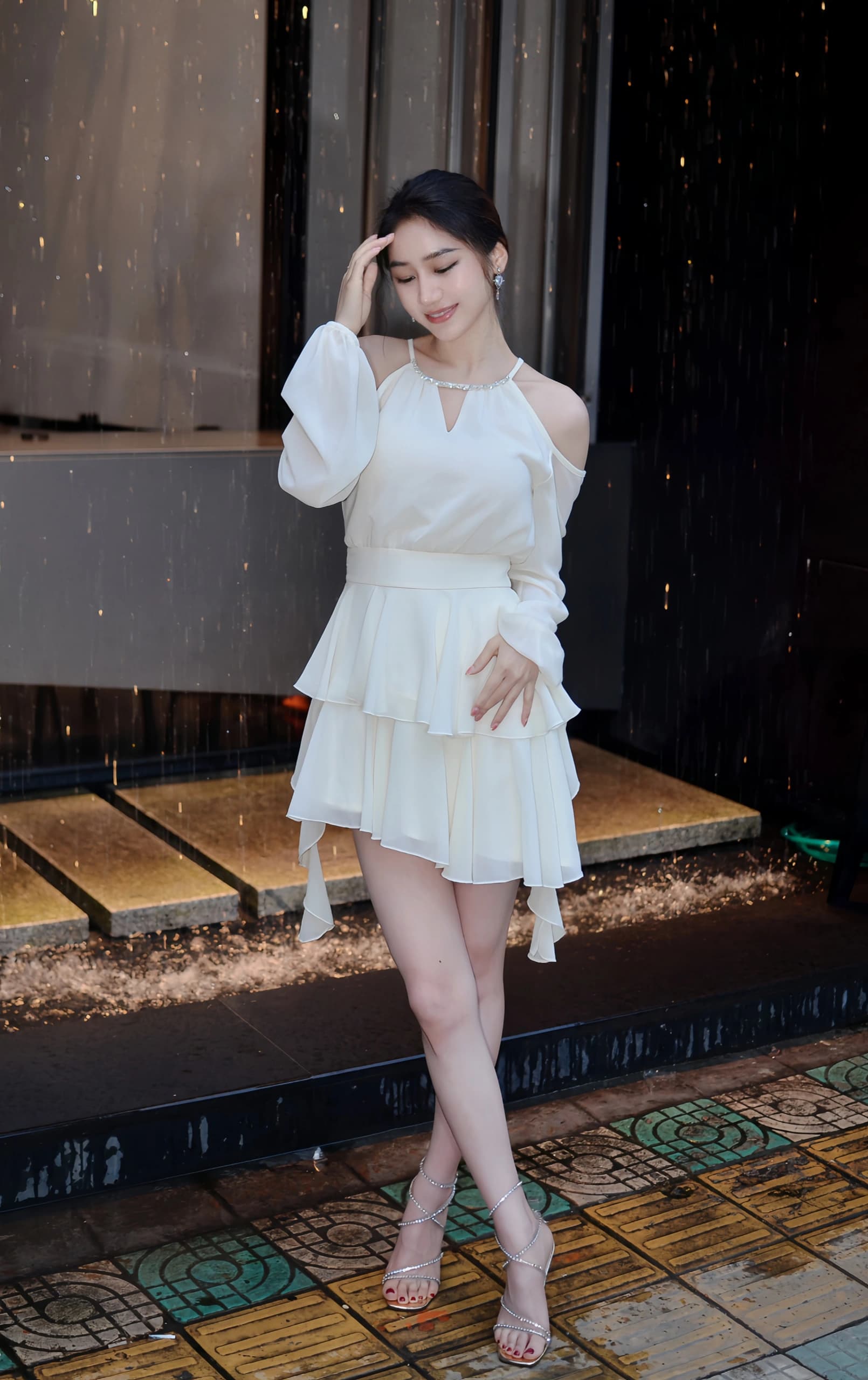 Dress Off Shoulder Wanita Chiffon | Mini Dress Lengan Panjang Ruffle | Dress Slim Fit Elegan Korean Style