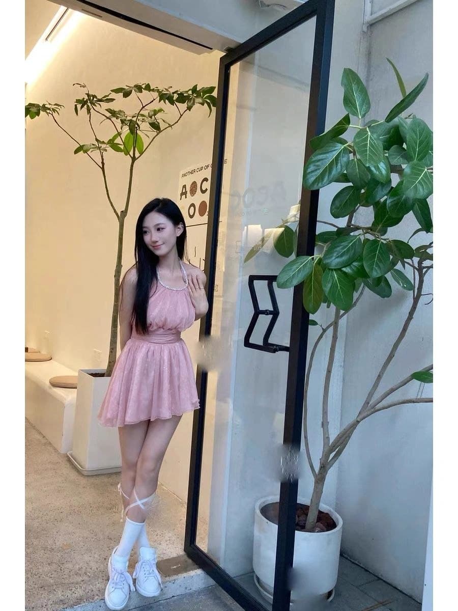 Dress Mini Halter Wanita | Dress A-Line High Waist Sleeveless | Korean Sweet Princess Style