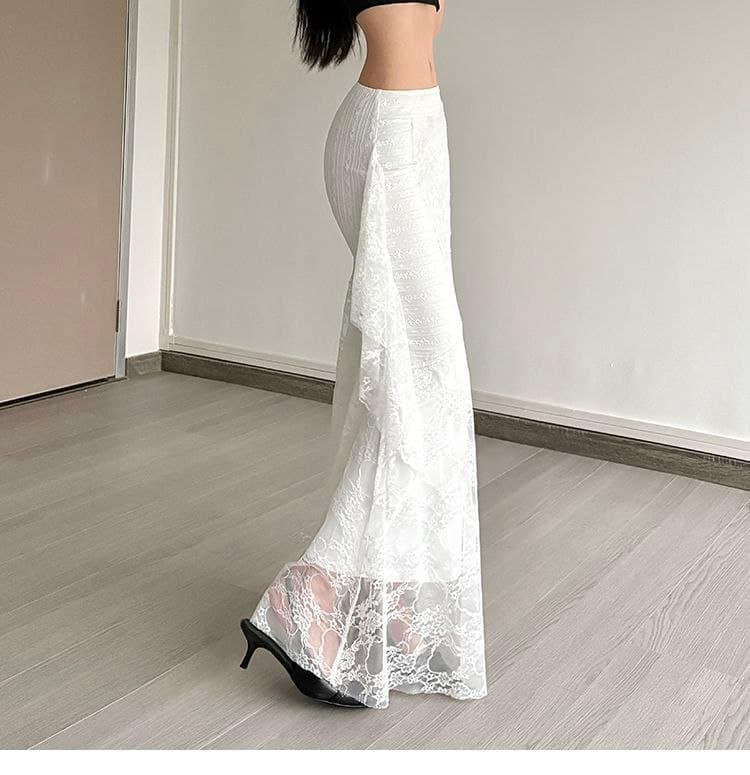 Rok Bodycon Renda Putih High Waist | Rok Midi Slim Fit Elegan | Korean Chic Style Vintage