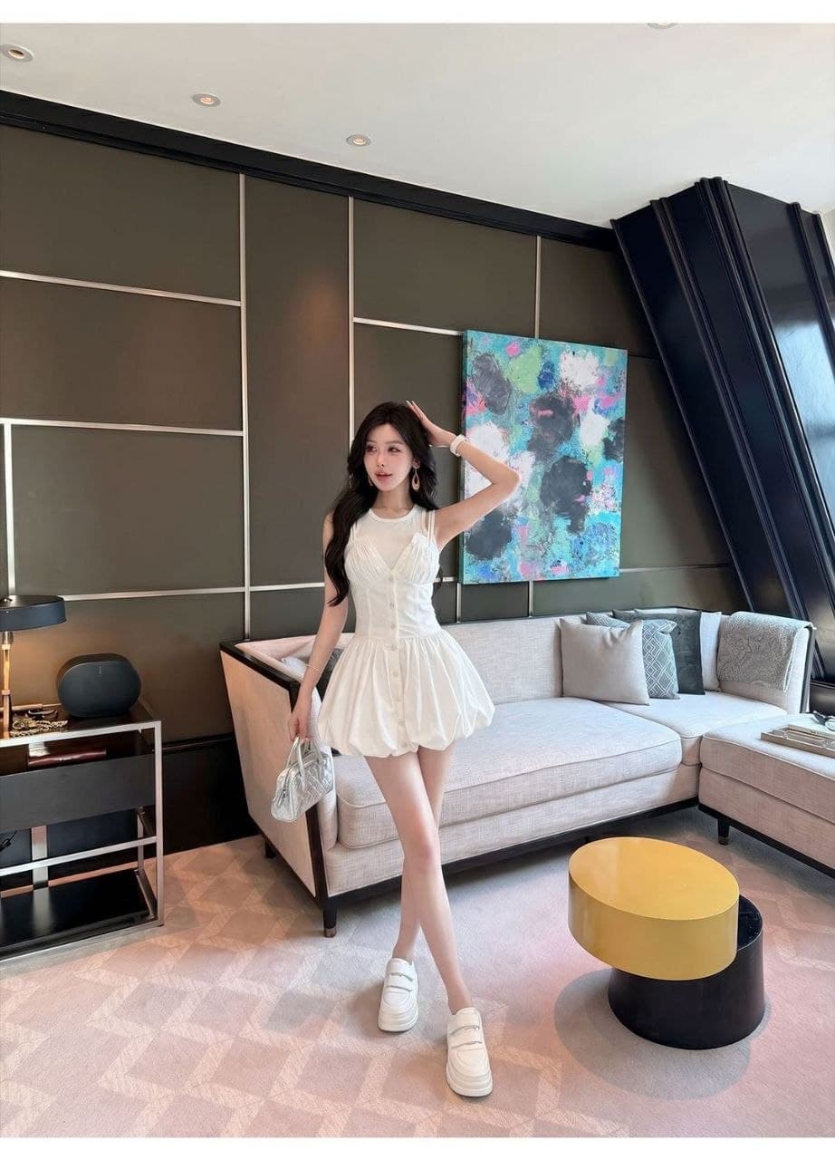Set Outfit French Style Wanita | Tube Top Asimetris & Rok High Waist | Korean Chic Elegan 2in1Set Outfit Dress Korea Wanita | Tank Top & Mini Dress High Waist | Korean Sweet Style Elegan 2in1