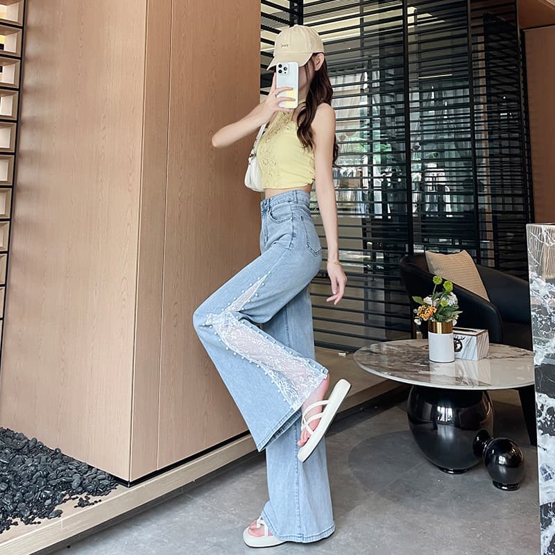 Celana Jeans Wide Leg Wanita High Waist | Denim Renda Tencel Premium | Celana Korean Style Elegan