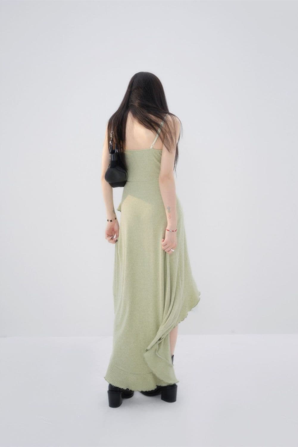 Dress Rajut Tali Wanita Forest Style | Maxi Dress Ruffle Asimetris | Dress Panjang Korean Aesthetic