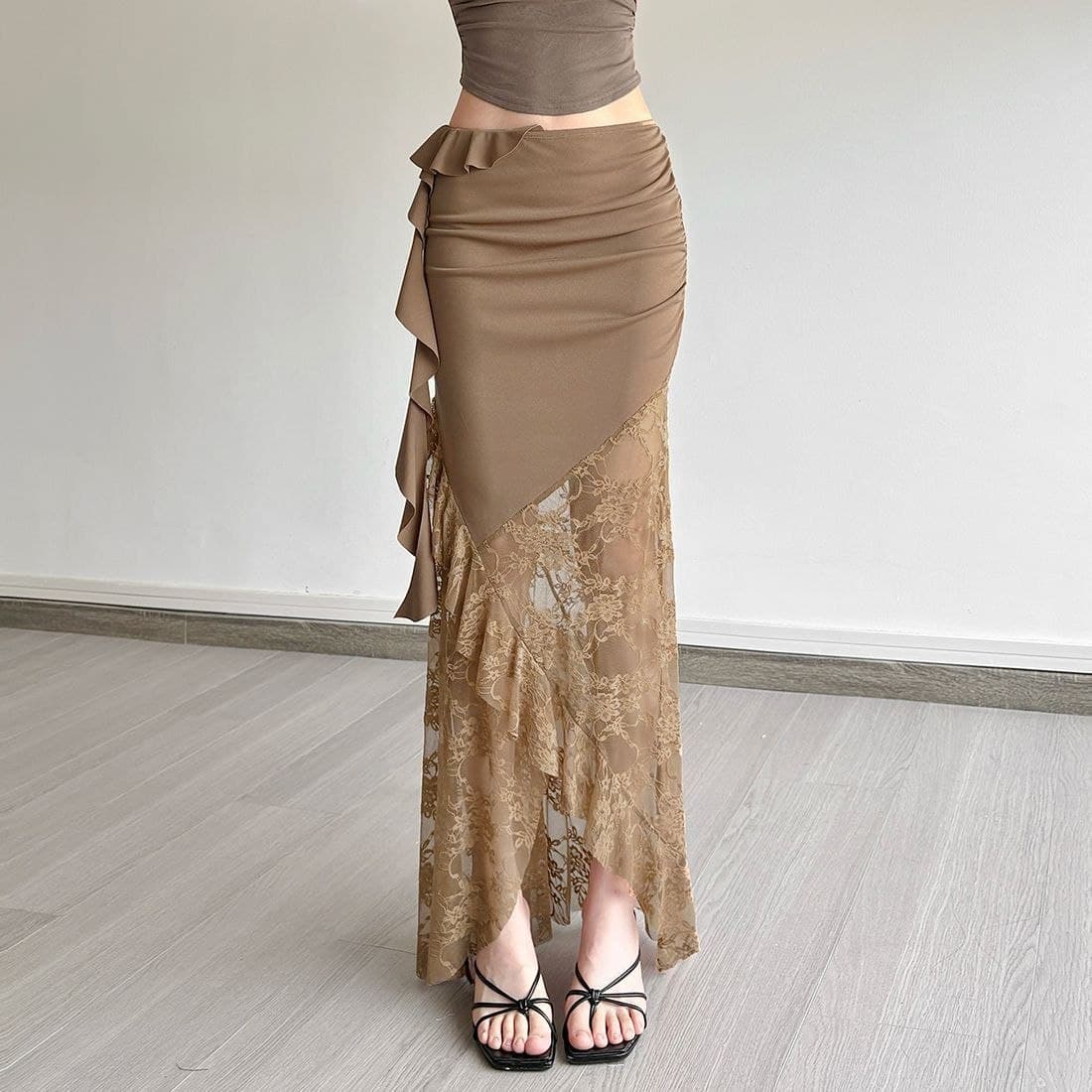 Rok Bodycon Renda Wanita Low Waist | Rok Midi Mermaid Vintage | Korean Chic Style Elegan