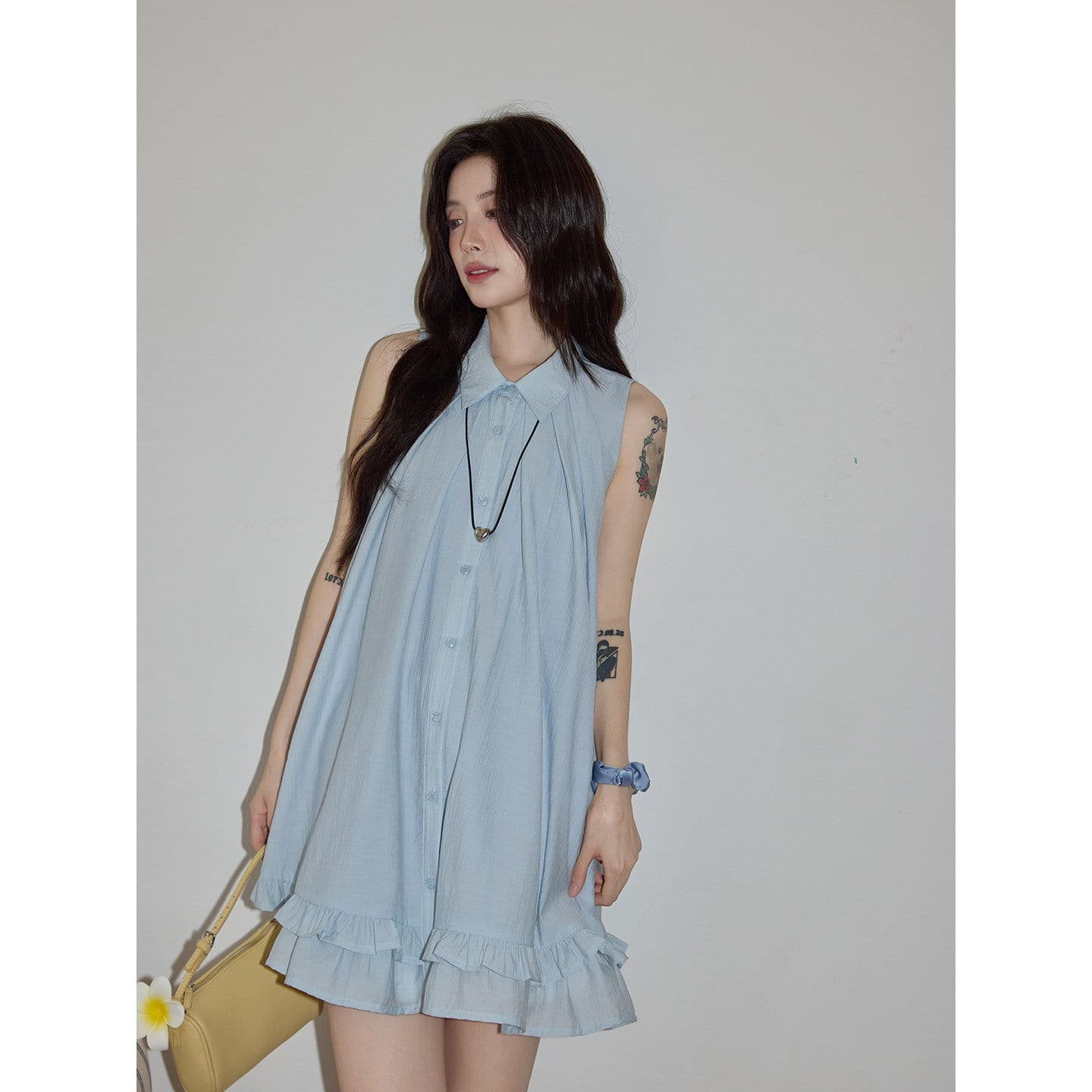 Dress Hamil Tanpa Lengan Wanita Jumbo | Mini Dress A-Line Kerah Kemeja | Dress Maternity Casual Elegan
