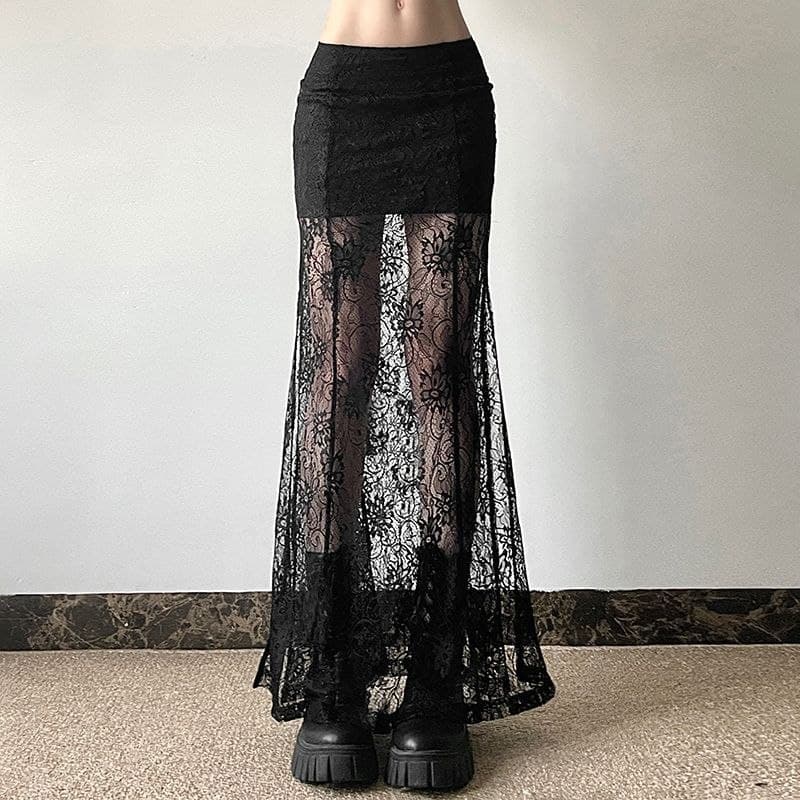 Rok Panjang Renda French Style | Rok High Waist Belahan Samping Elegan | Rok Maxi Korean Chic