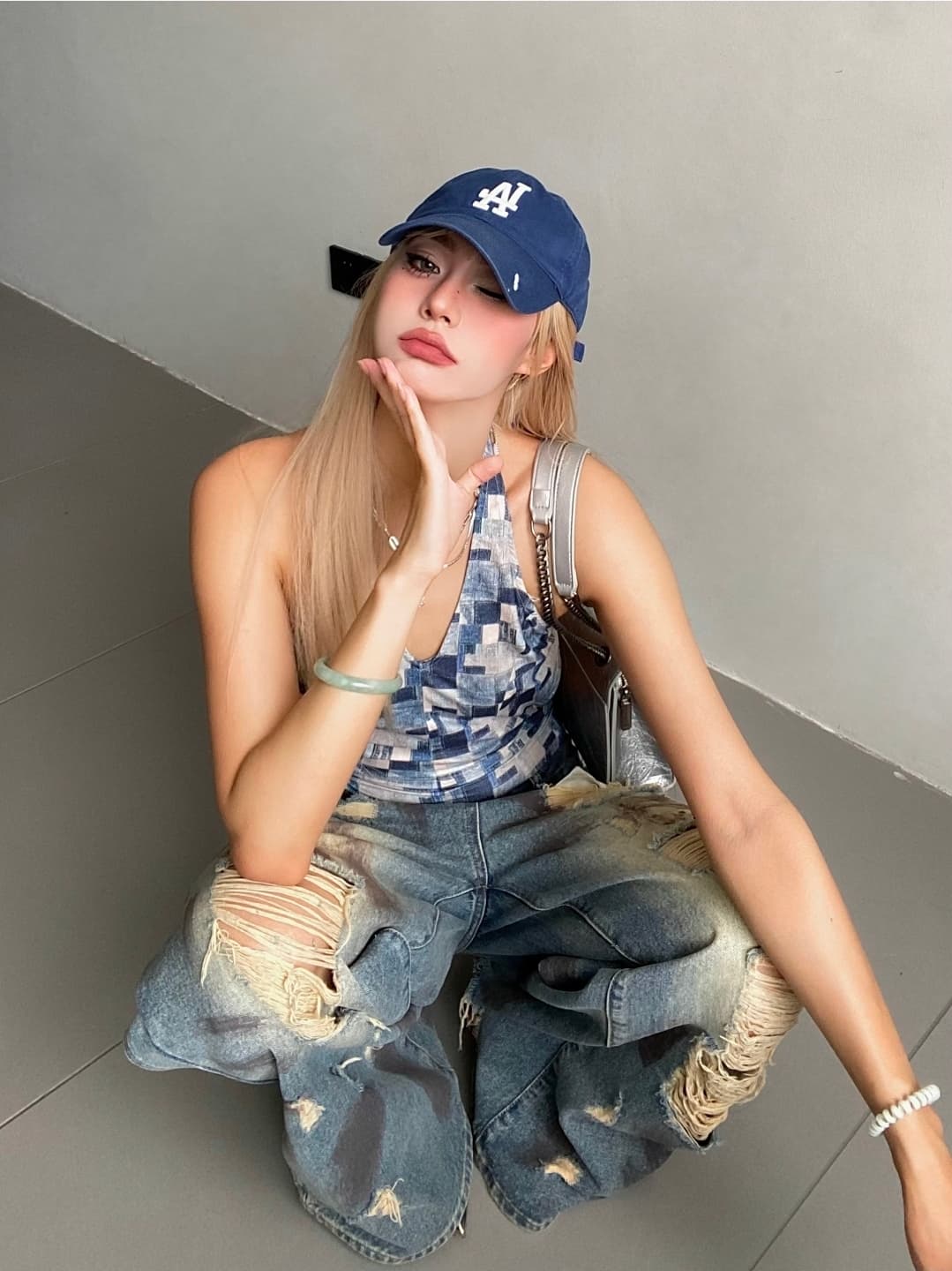 Celana Jeans Wide Leg Wanita High Waist | Denim Vintage Distressed Panjang | Celana Baggy Korean Style