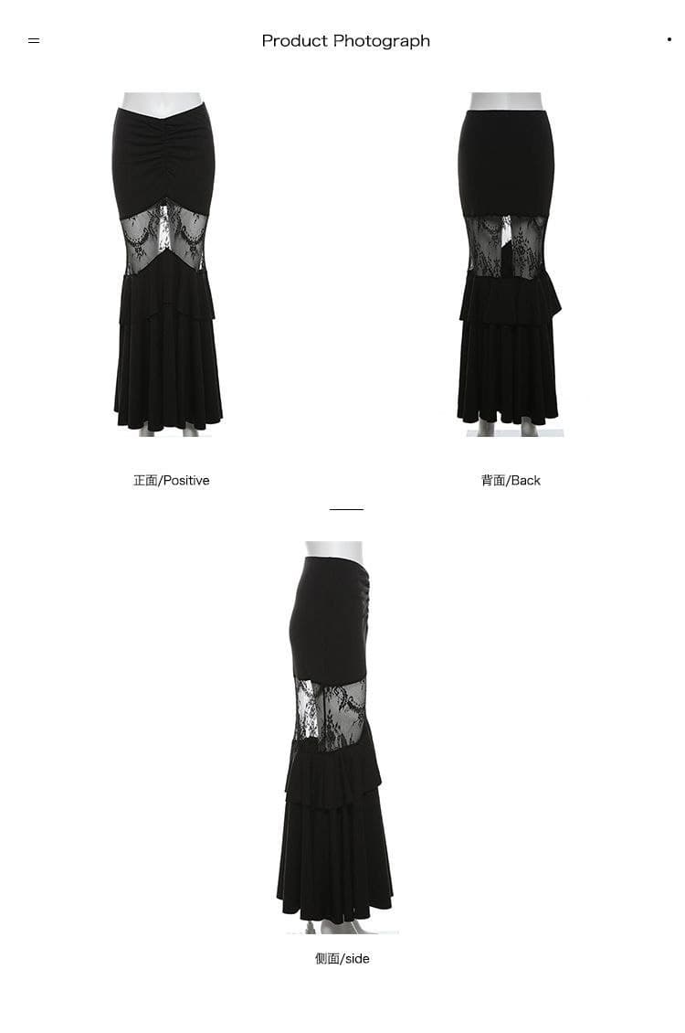 Rok Mermaid Renda Wanita High Waist | Rok Panjang Bodycon Lace Patchwork | Dark Korean Chic Style