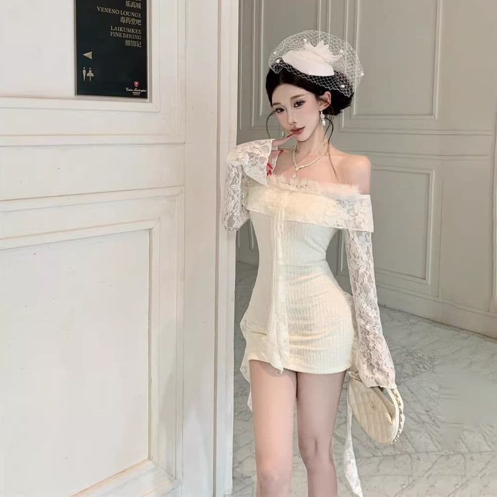 Dress Sabrina Renda Wanita French Style | Mini Dress Lengan Panjang Slim Fit | Dress Princess Elegan Kekinian