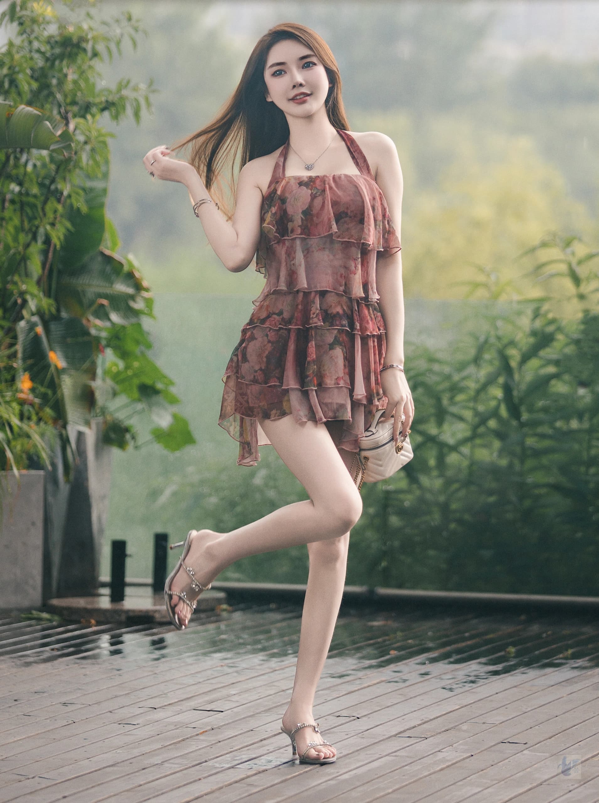 Dress Halter Floral Wanita French Style | Mini Dress Layer Ruffle Cake Skirt | Dress Liburan Pantai Elegan