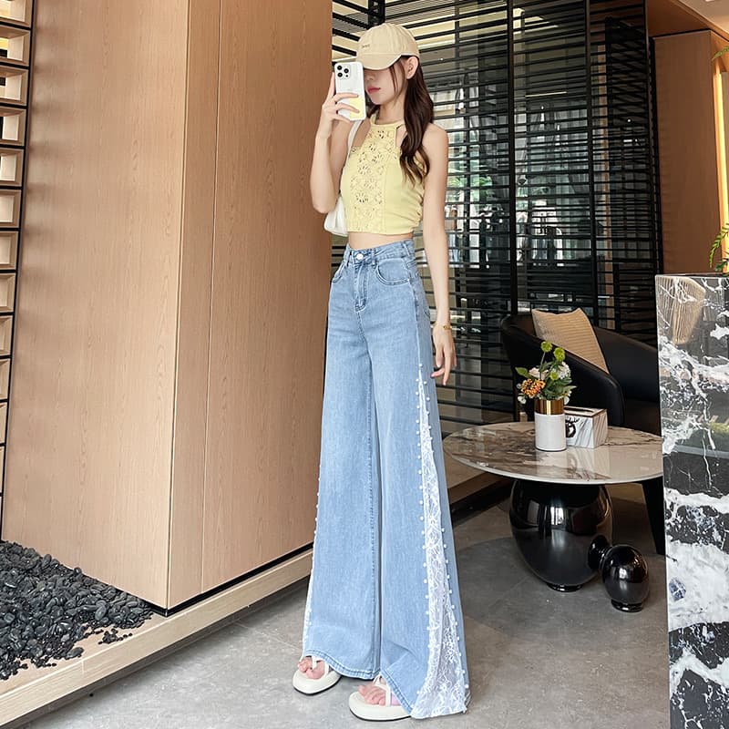 Celana Jeans Wide Leg Wanita High Waist | Denim Renda Tencel Premium | Celana Korean Style Elegan