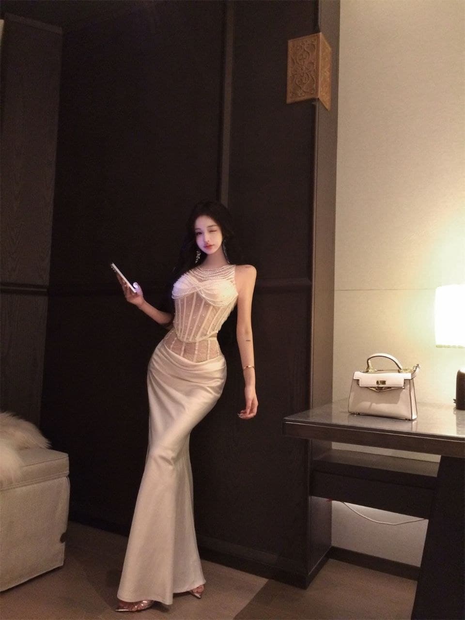 Setelan Wanita 2 Pcs Bustier Korset dan Rok Midi Premium Elegan Korean Style Old Money