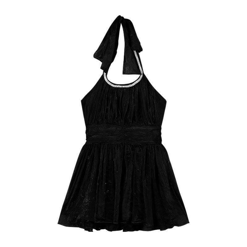 Dress Mini Halter Wanita | Dress A-Line High Waist Sleeveless | Korean Sweet Princess Style
