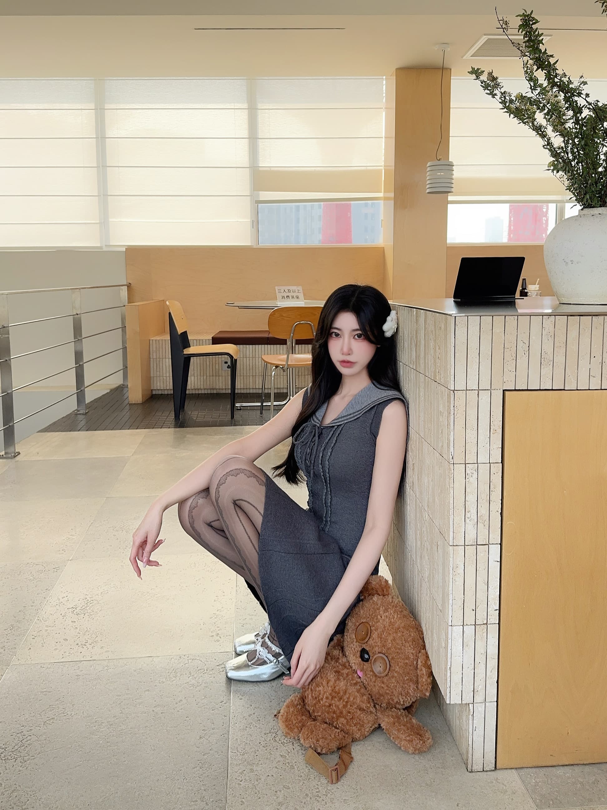 Dress Abu-Abu Pita Wanita Korean Style | Mini Dress Sweet School Look | Dress Feminim Elegan Kekinian