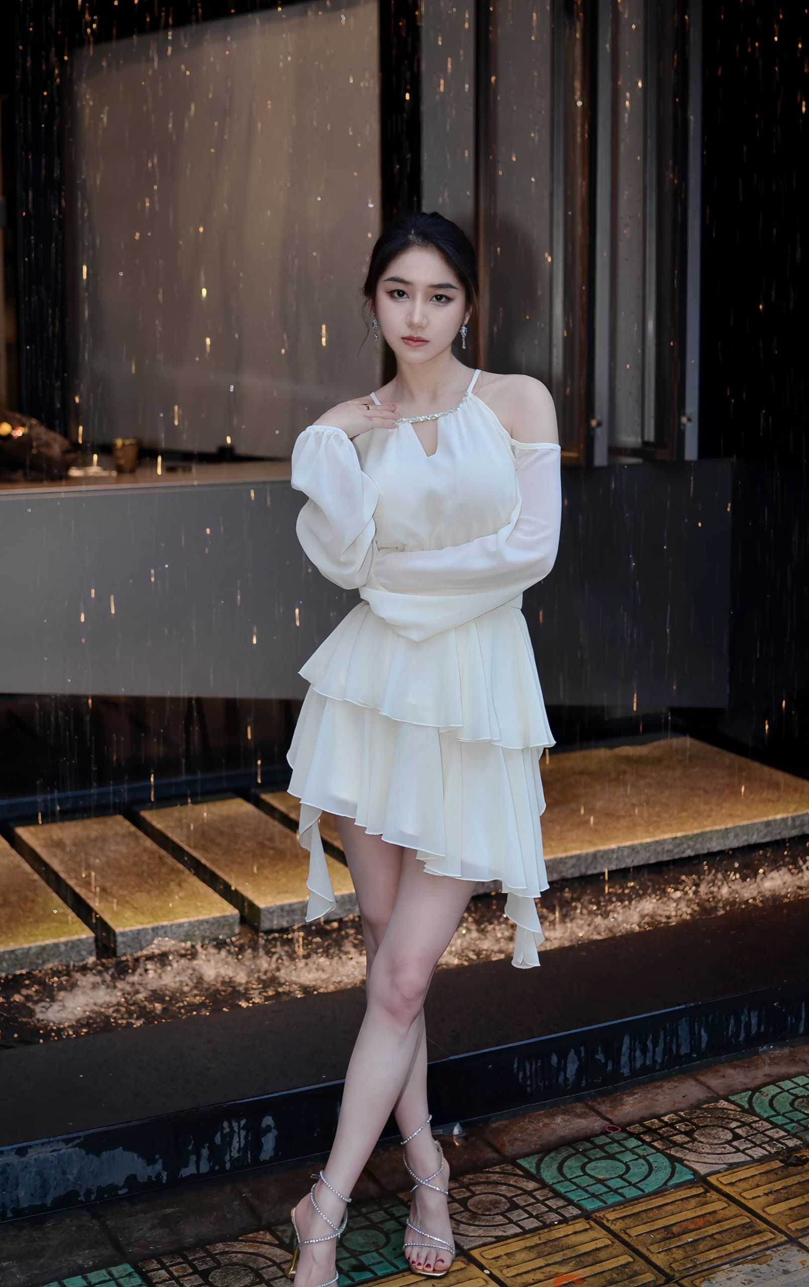 Dress Off Shoulder Wanita Chiffon | Mini Dress Lengan Panjang Ruffle | Dress Slim Fit Elegan Korean Style