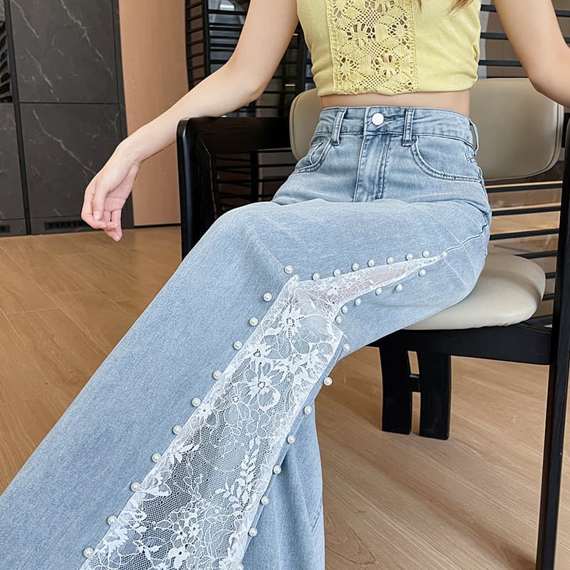 Celana Jeans Wide Leg Wanita High Waist | Denim Renda Tencel Premium | Celana Korean Style Elegan