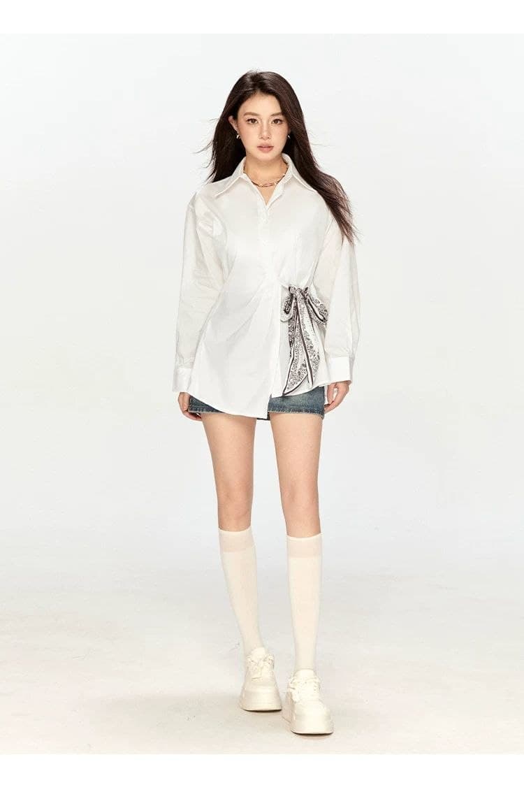 Kemeja Wanita Gaya Prancis Minimalis 2026 – Atasan Kantor Lengan Panjang dengan Desain Asimetris, Pinggang Ramping, Slim Fit, Elegan & Cocok untuk Kerja