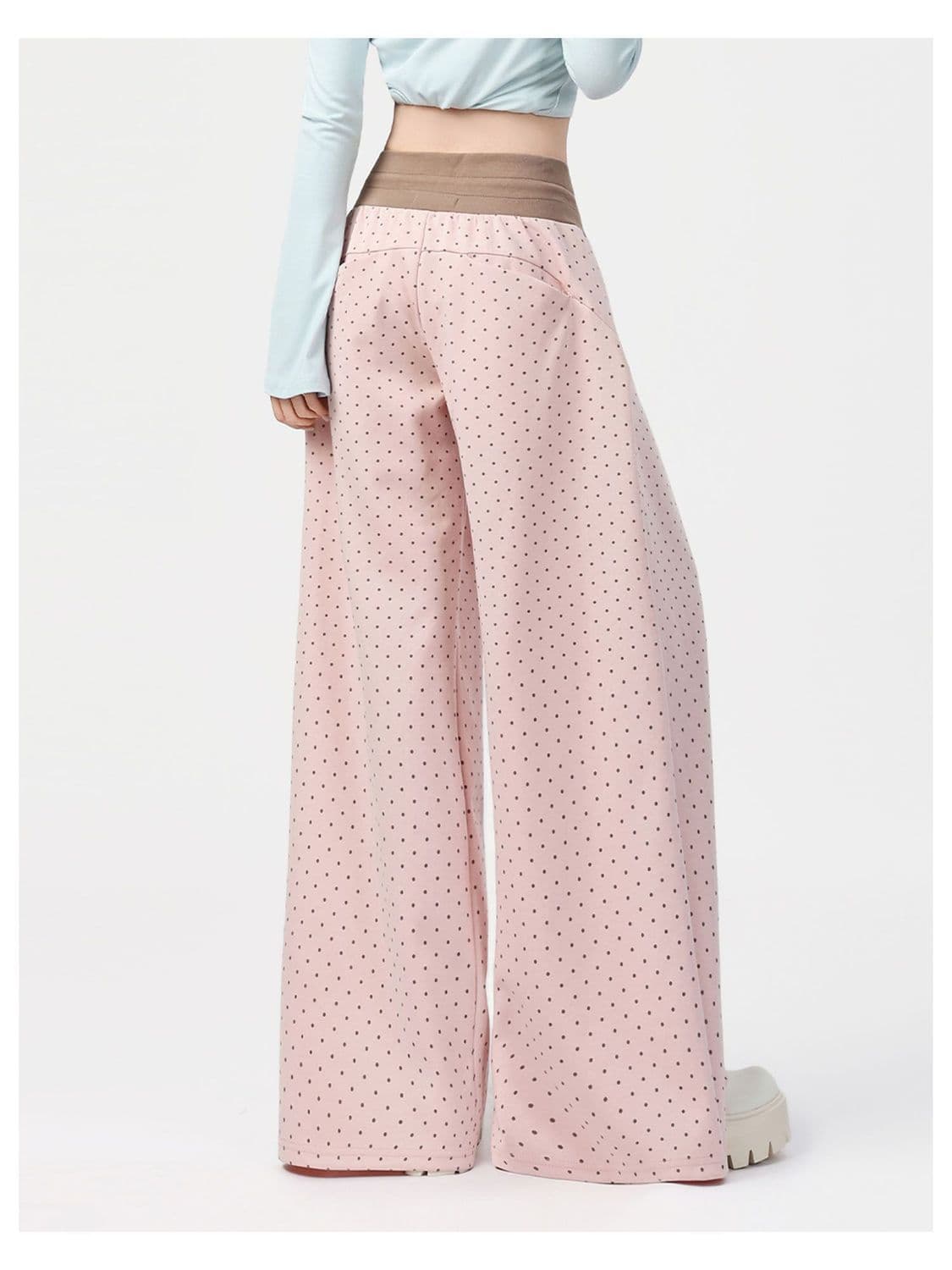 Celana Wide Leg Polkadot Wanita High Waist | Celana Panjang Serut Loose Fit Vintage | Korean Style Kekinian