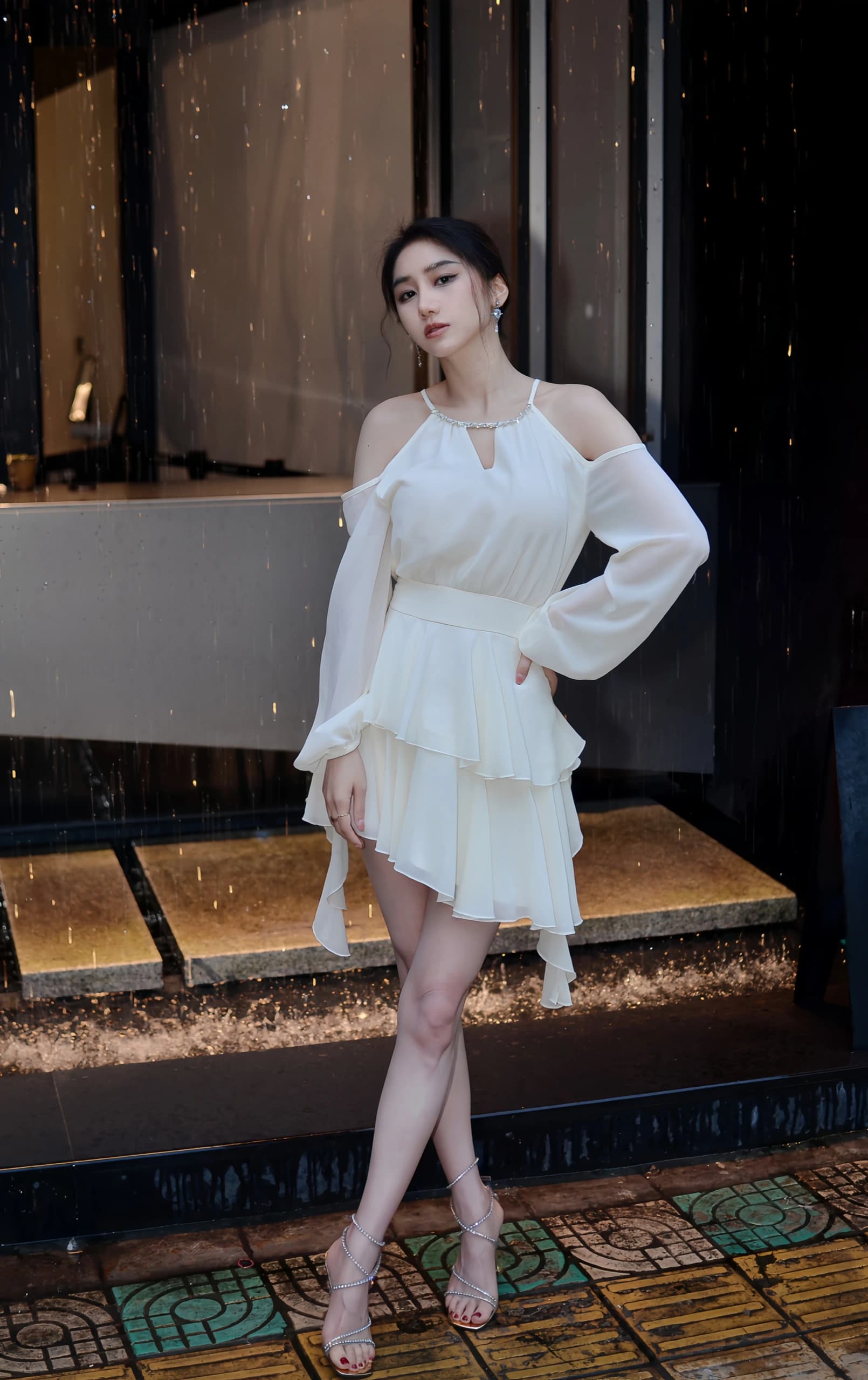 Dress Off Shoulder Wanita Chiffon | Mini Dress Lengan Panjang Ruffle | Dress Slim Fit Elegan Korean Style