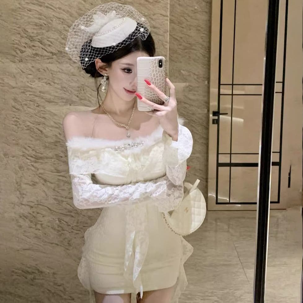 Dress Sabrina Renda Wanita French Style | Mini Dress Lengan Panjang Slim Fit | Dress Princess Elegan Kekinian