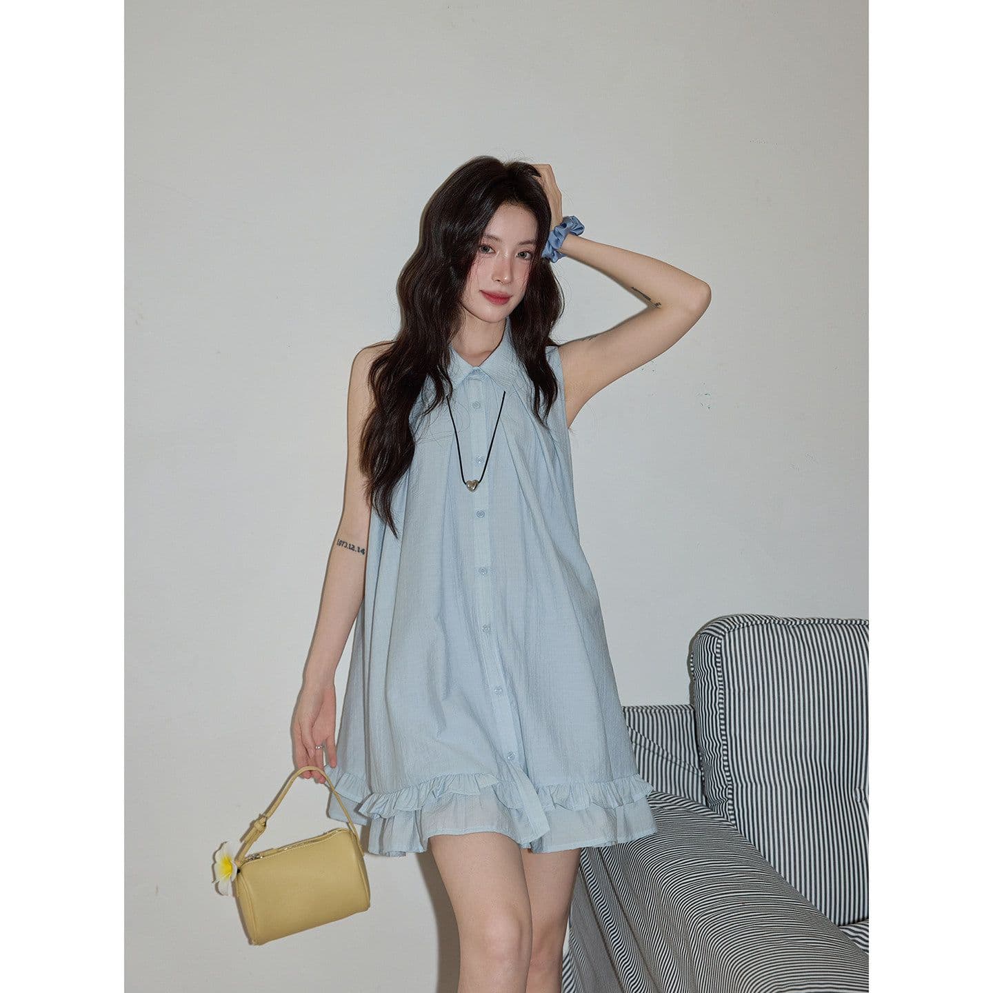 Dress Hamil Tanpa Lengan Wanita Jumbo | Mini Dress A-Line Kerah Kemeja | Dress Maternity Casual Elegan