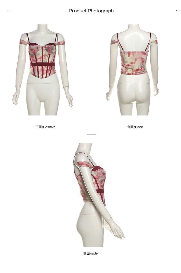 Atasan Crop Top Vintage Floral Wanita | Tank Top Asimetris Slim Fit | Korean Chic Style Elegan