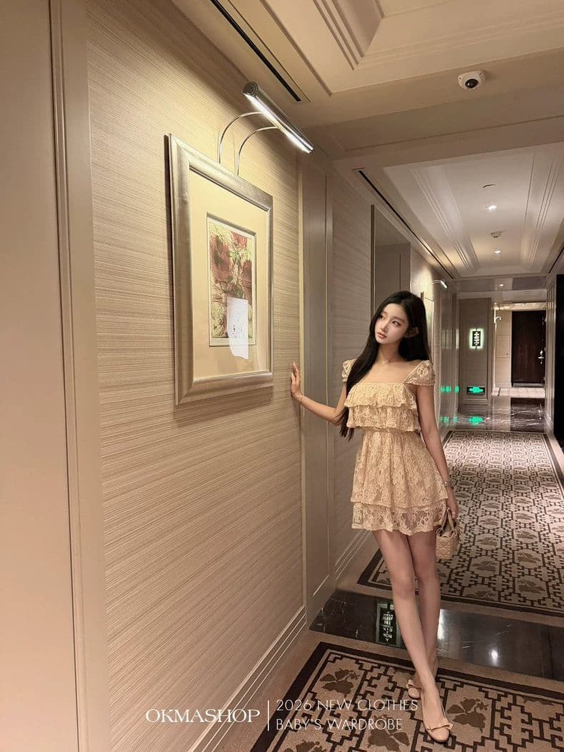 Dress Renda Tali Wanita French Style | Mini Dress Elegan High Class | Dress Korean Princess Kekinian