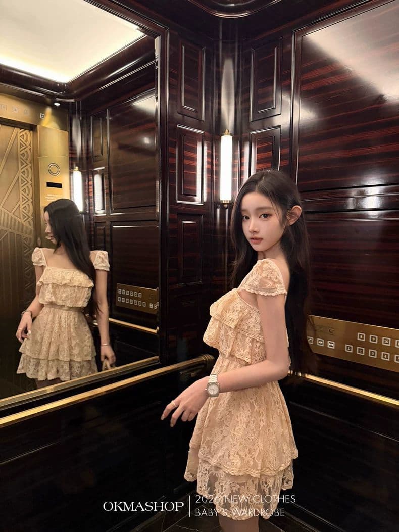 Dress Renda Tali Wanita French Style | Mini Dress Elegan High Class | Dress Korean Princess Kekinian