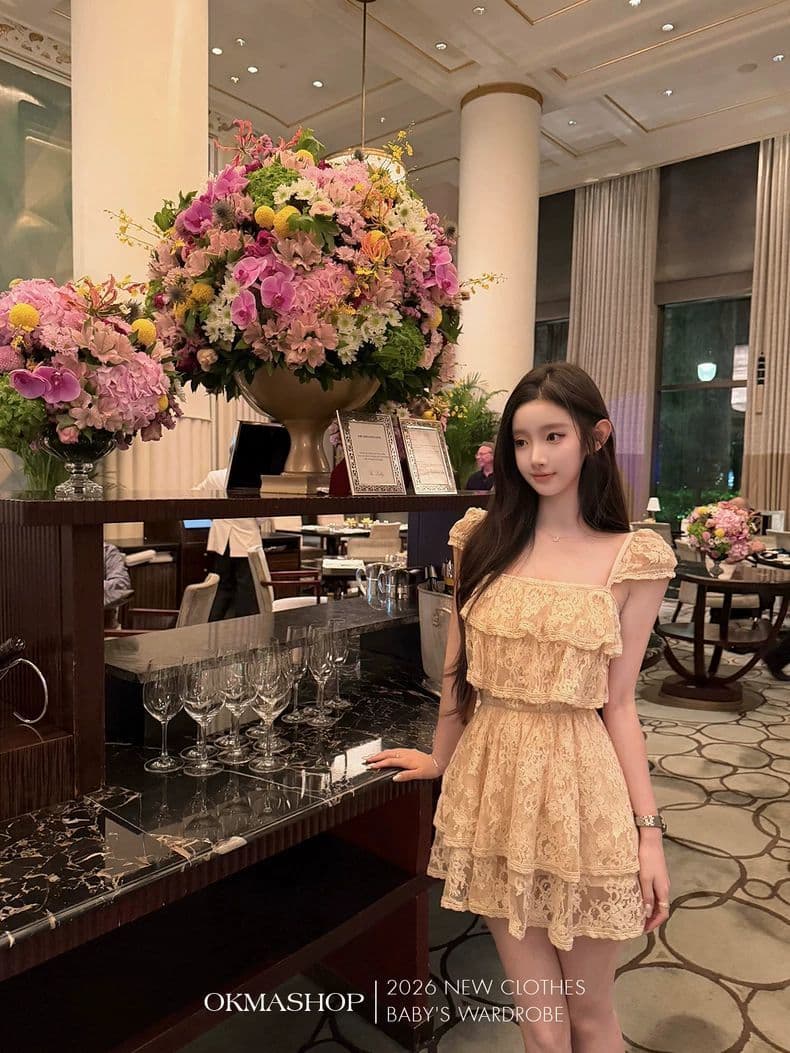 Dress Renda Tali Wanita French Style | Mini Dress Elegan High Class | Dress Korean Princess Kekinian