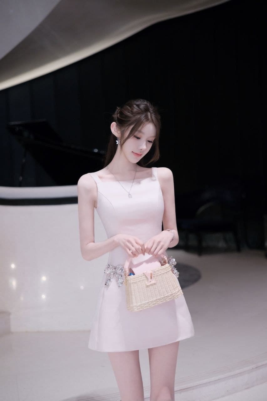 Dress Tali French Style Wanita | Mini Dress Pita Berlian High Waist | Korean Sweet & Elegant Style