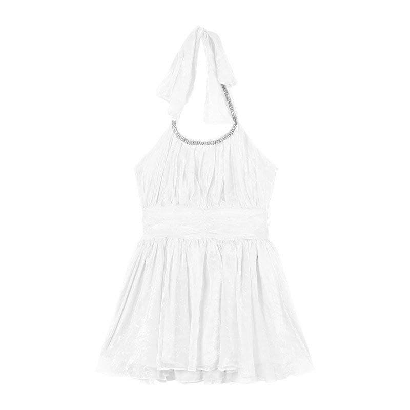 Dress Mini Halter Wanita | Dress A-Line High Waist Sleeveless | Korean Sweet Princess Style