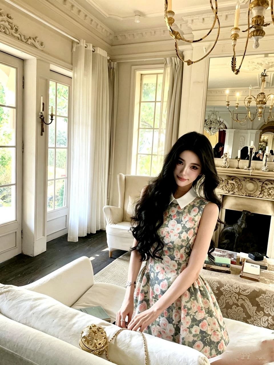 Dress Floral Wanita Korean Style | Mini Dress Fake Two Piece Kerah Kemeja | Dress A-Line Slim Fit Elegan