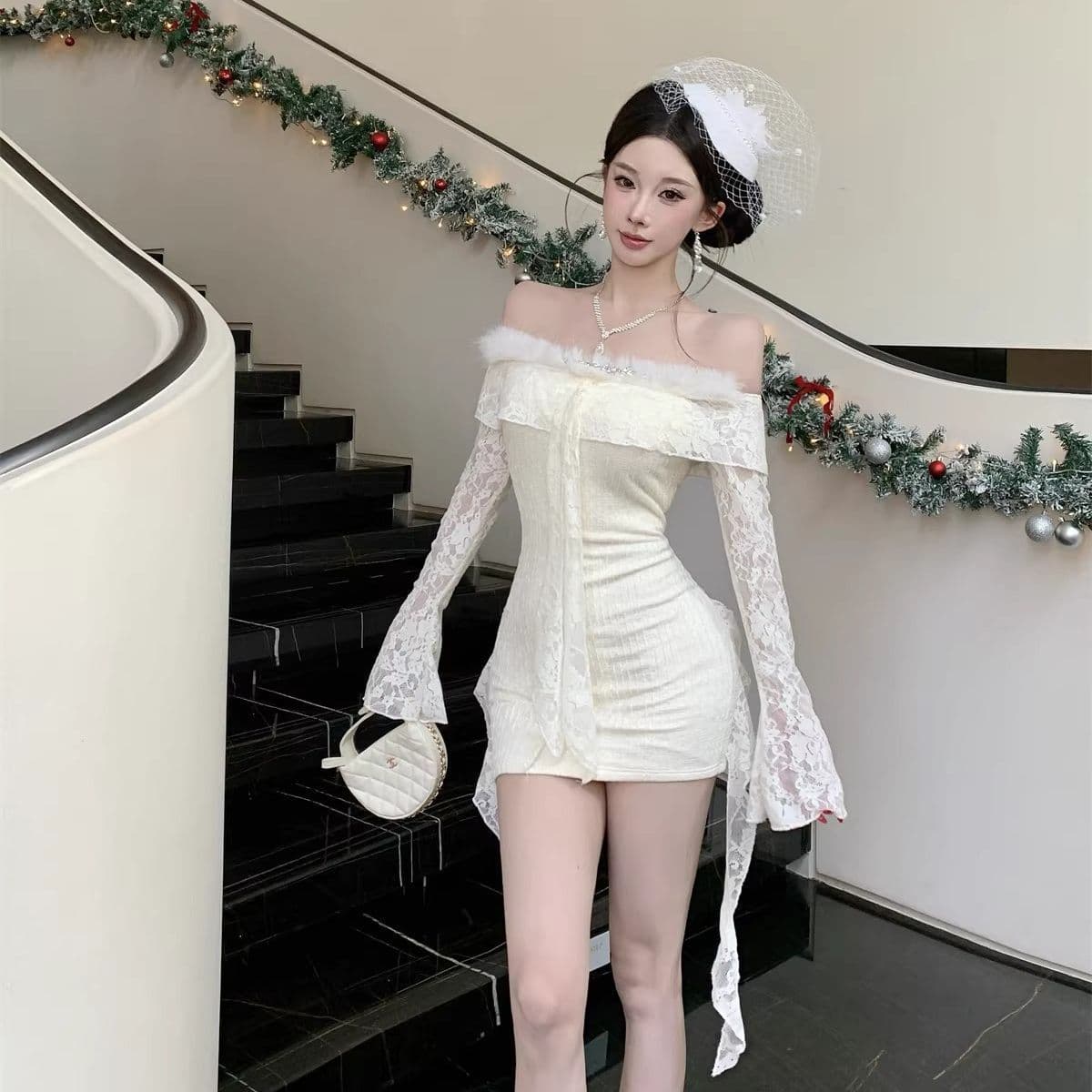 Dress Sabrina Renda Wanita French Style | Mini Dress Lengan Panjang Slim Fit | Dress Princess Elegan Kekinian