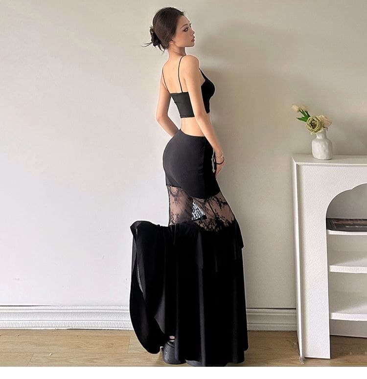 Rok Mermaid Renda Wanita High Waist | Rok Panjang Bodycon Lace Patchwork | Dark Korean Chic Style