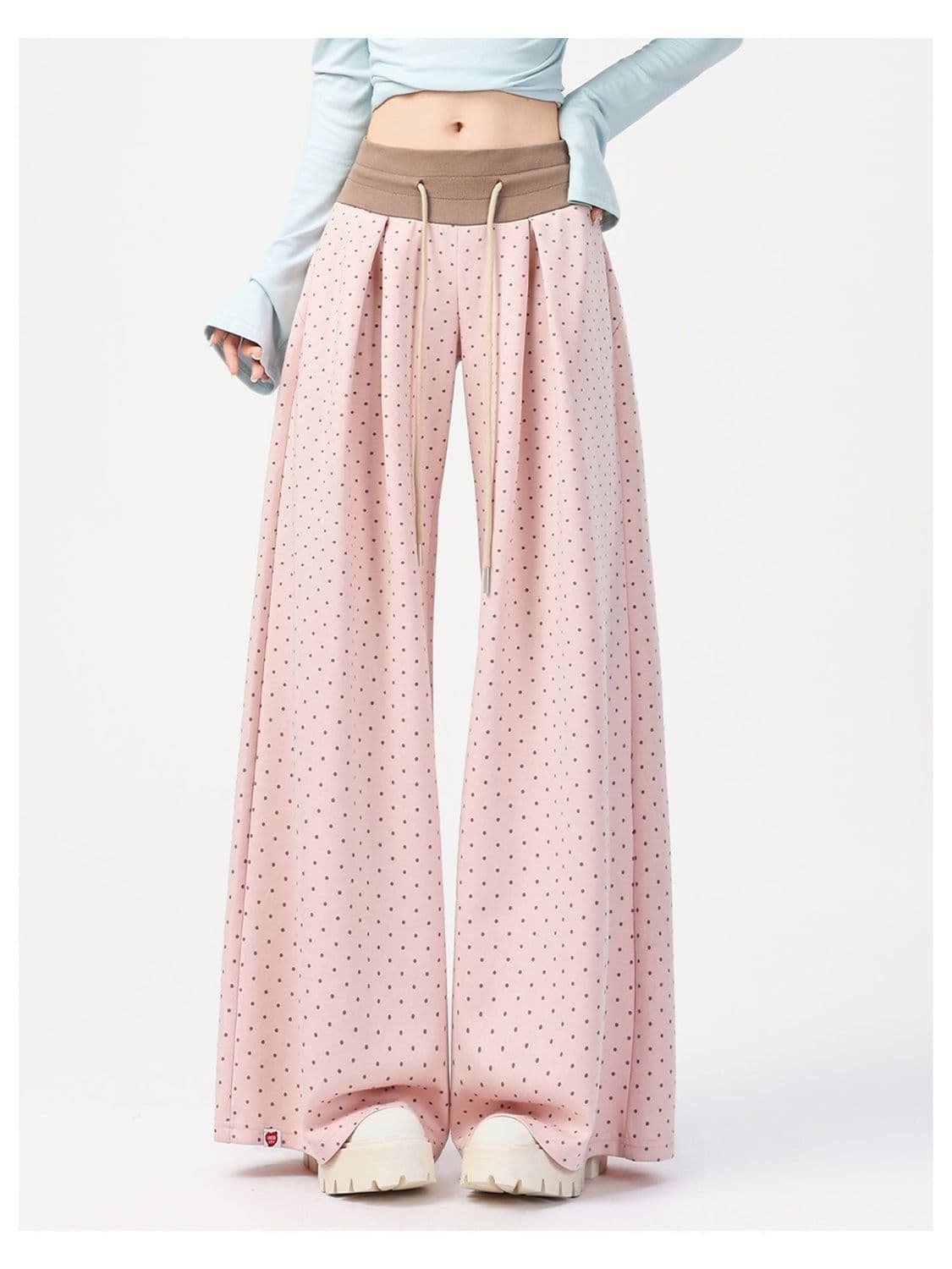 Celana Wide Leg Polkadot Wanita High Waist | Celana Panjang Serut Loose Fit Vintage | Korean Style Kekinian