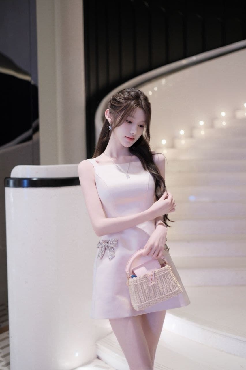 Dress Tali French Style Wanita | Mini Dress Pita Berlian High Waist | Korean Sweet & Elegant Style