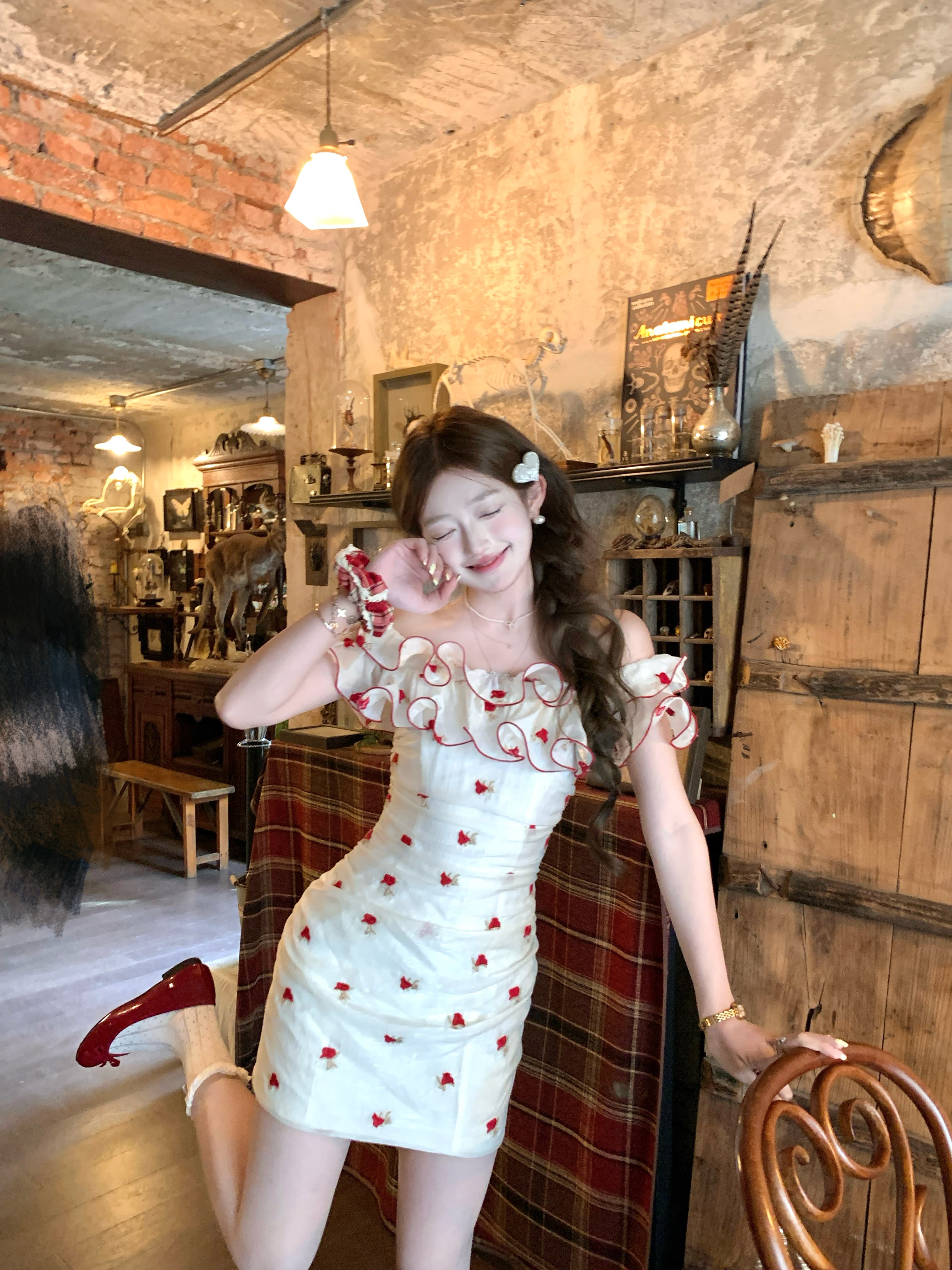 Dress Floral Sabrina Wanita | Mini Dress Off Shoulder Slim Fit | Dress French Style Elegan & Feminim