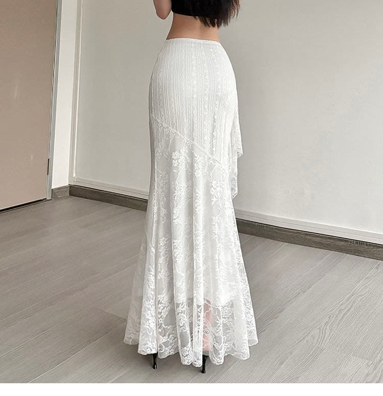 Rok Bodycon Renda Putih High Waist | Rok Midi Slim Fit Elegan | Korean Chic Style Vintage
