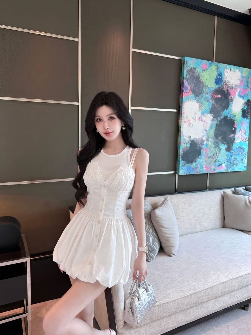 Set Outfit French Style Wanita | Tube Top Asimetris & Rok High Waist | Korean Chic Elegan 2in1Set Outfit Dress Korea Wanita | Tank Top & Mini Dress High Waist | Korean Sweet Style Elegan 2in1