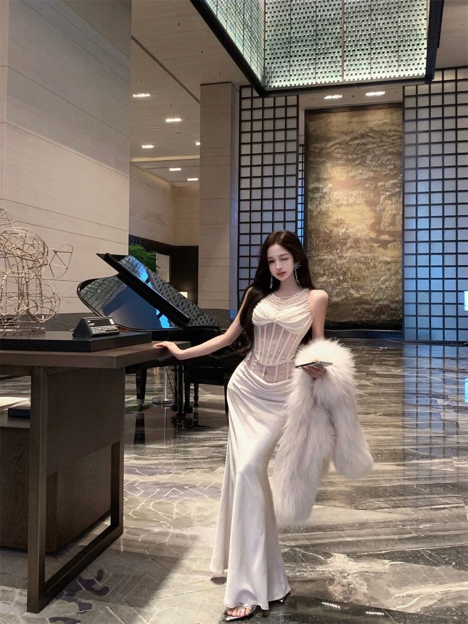 Setelan Wanita 2 Pcs Bustier Korset dan Rok Midi Premium Elegan Korean Style Old Money