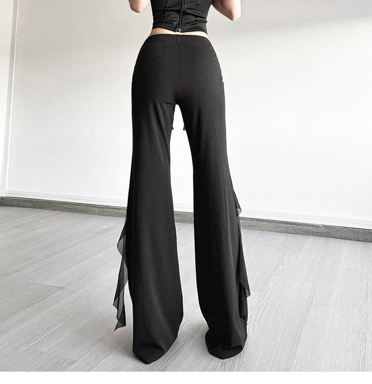 Celana Flare High Waist Wanita | Celana Ruffle Vintage Slim Fit | Korean Chic Style Elegan