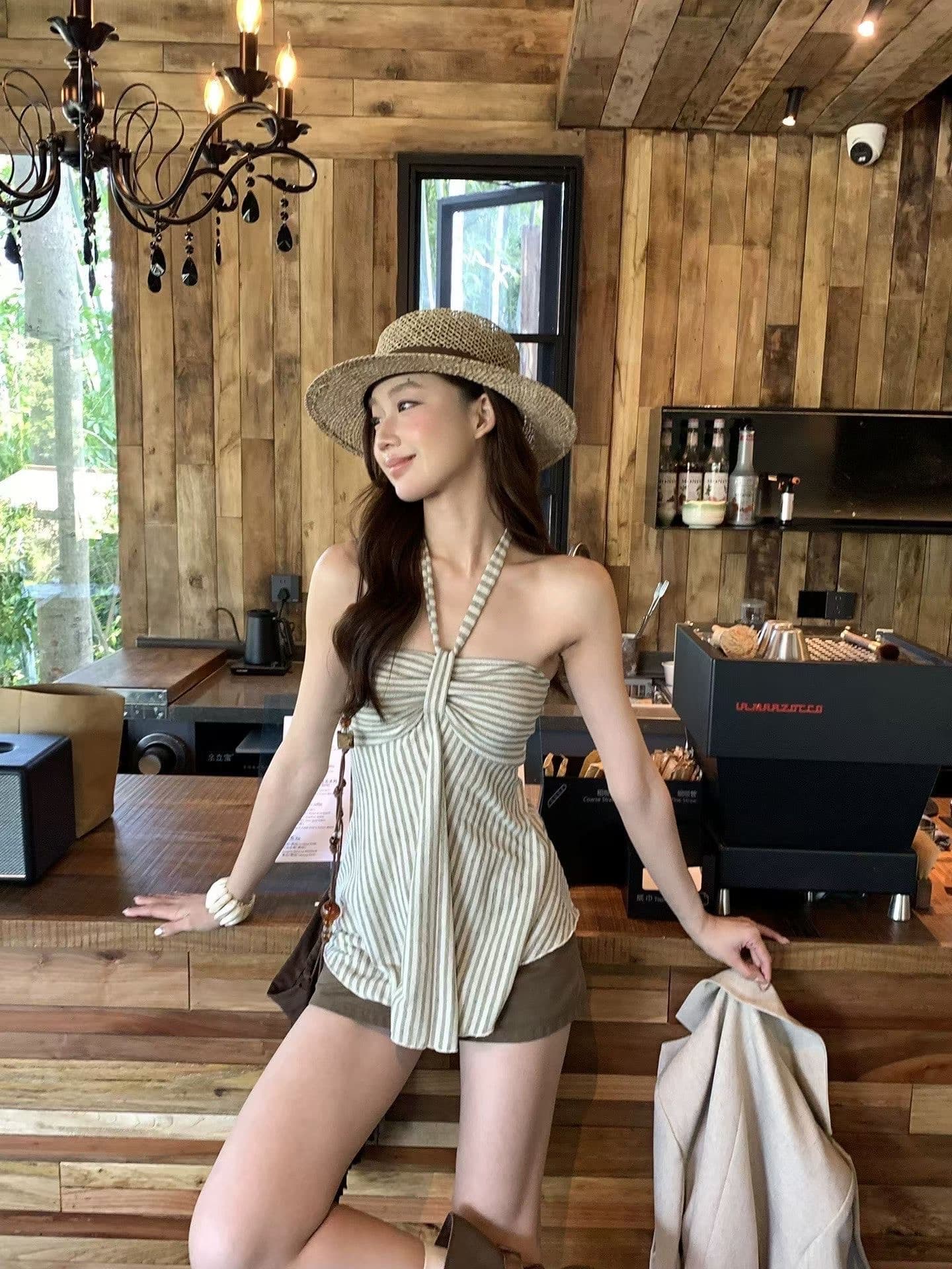 Atasan Halter Wanita Motif Garis | Tube Top One Shoulder Korean Style | Crop Top Sexy & Trendy