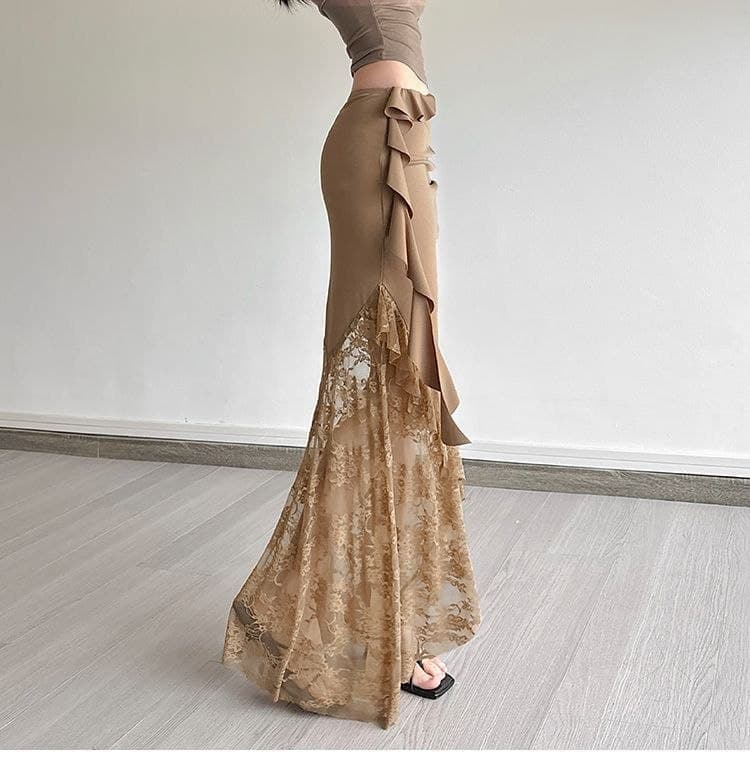 Rok Bodycon Renda Wanita Low Waist | Rok Midi Mermaid Vintage | Korean Chic Style Elegan