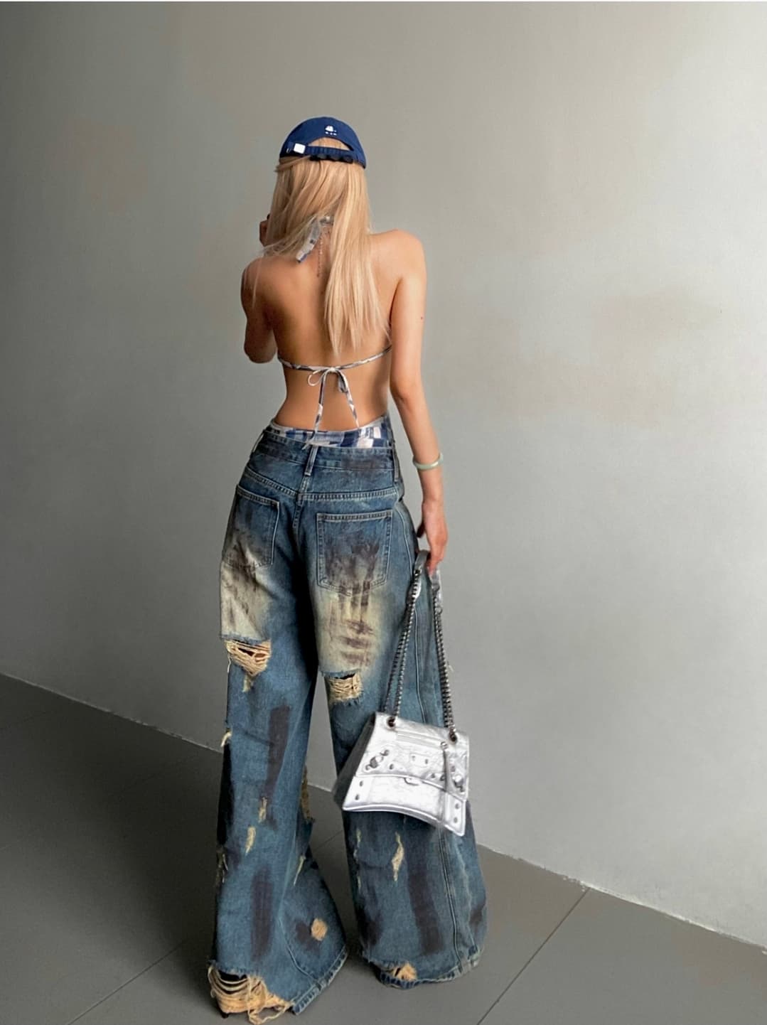 Celana Jeans Wide Leg Wanita High Waist | Denim Vintage Distressed Panjang | Celana Baggy Korean Style
