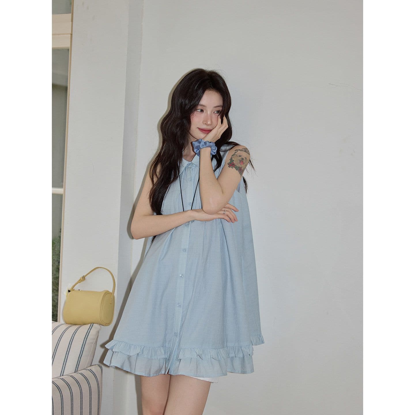 Dress Hamil Tanpa Lengan Wanita Jumbo | Mini Dress A-Line Kerah Kemeja | Dress Maternity Casual Elegan