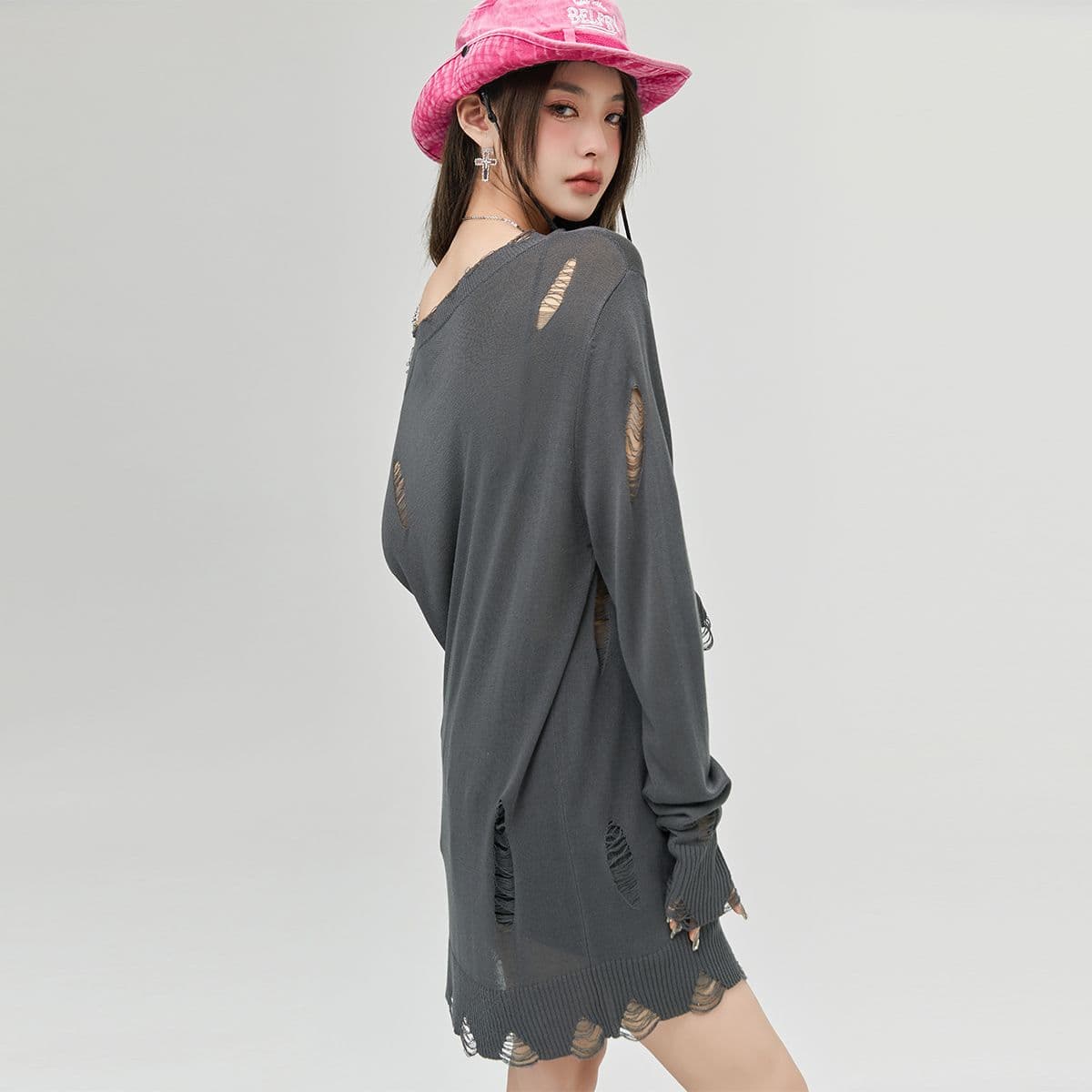 Dress Rajut Oversize Wanita Off Shoulder | Knit Dress Rantai Lepas Pasang | Sweater Dress Korean Style Kekinian