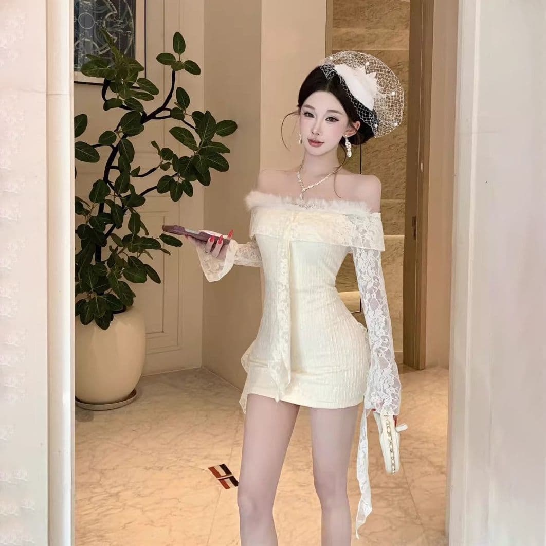 Dress Sabrina Renda Wanita French Style | Mini Dress Lengan Panjang Slim Fit | Dress Princess Elegan Kekinian