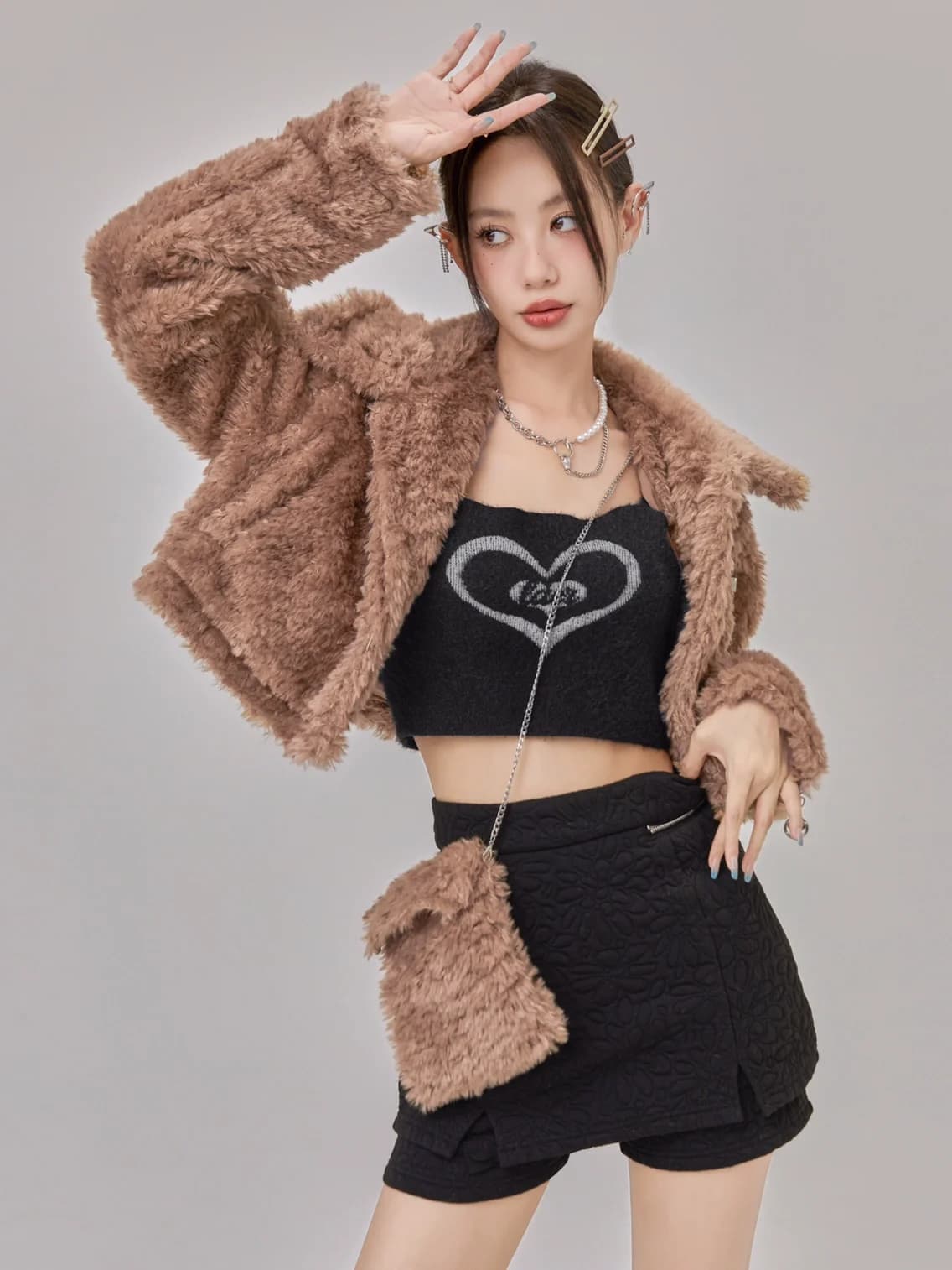 Jaket Bulu Pendek Wanita Warna Kuning Pastel | Cropped Faux Fur Jacket Korean Style | Outer Fluffy Premium